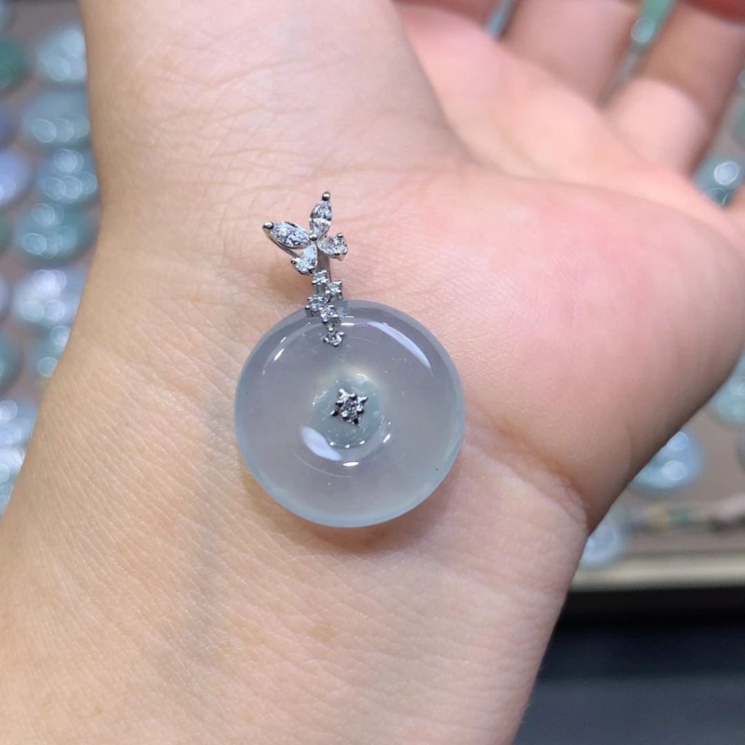 颈饰18K金镶嵌翡翠平安扣裸石17.9*5.9