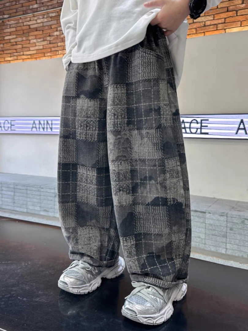 卷毛桃2025春男女童格子裤