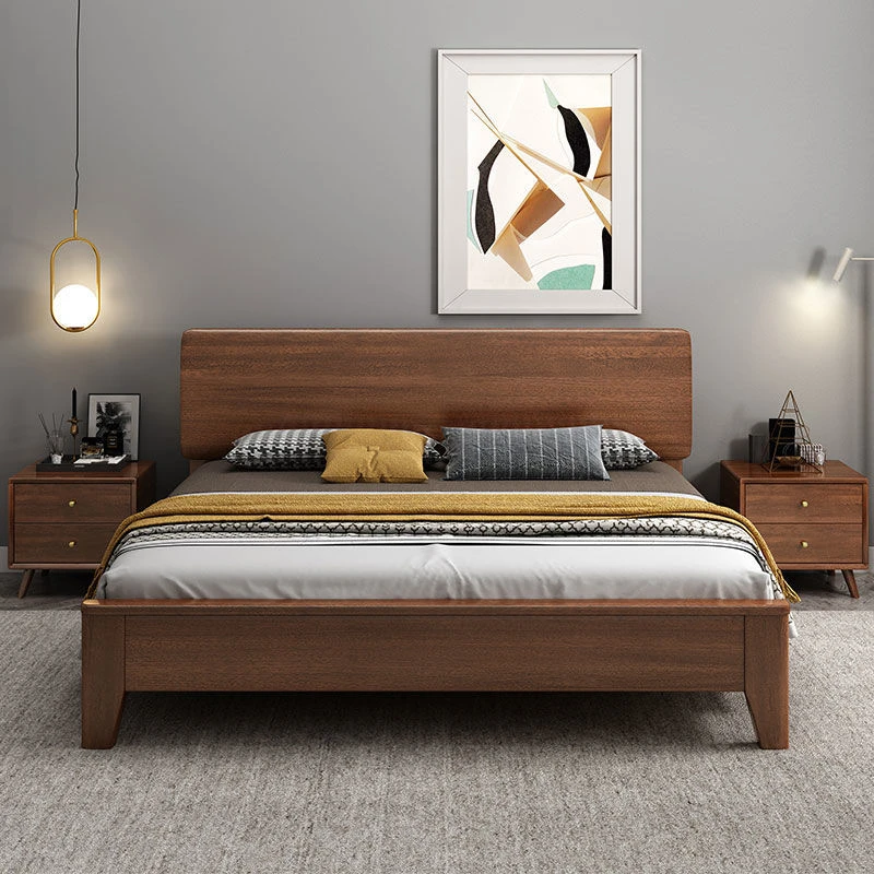 北欧胡桃木实木床1.35现代简约1.2m1.5米1.8高箱储物新中式家用