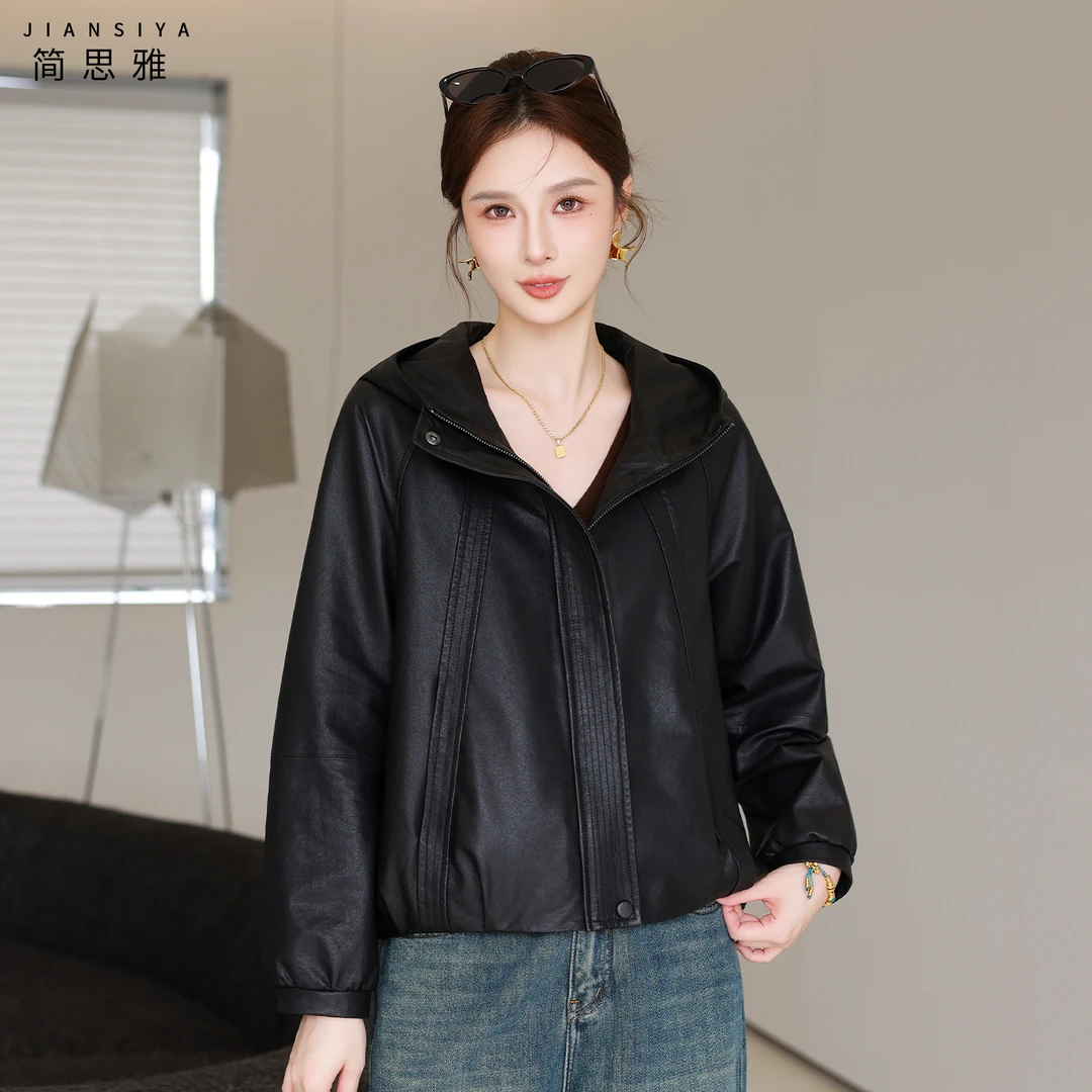 2025新款秋季头层真皮绵羊皮皮衣女短款休闲皮夹克外套宽松显瘦