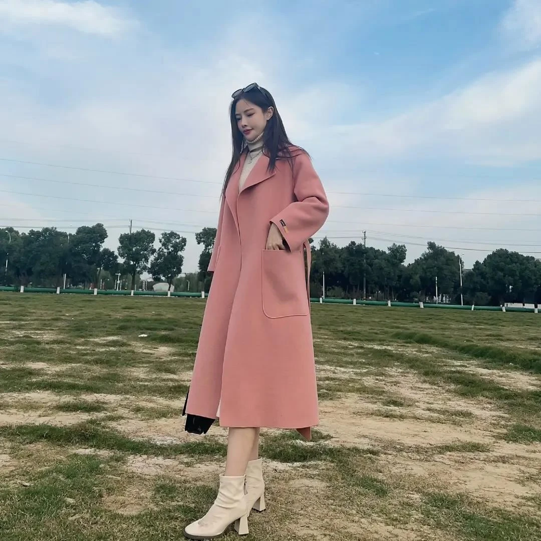 浴袍2023年时尚新款宽松双面呢大衣显瘦韩版女中长款风衣外套