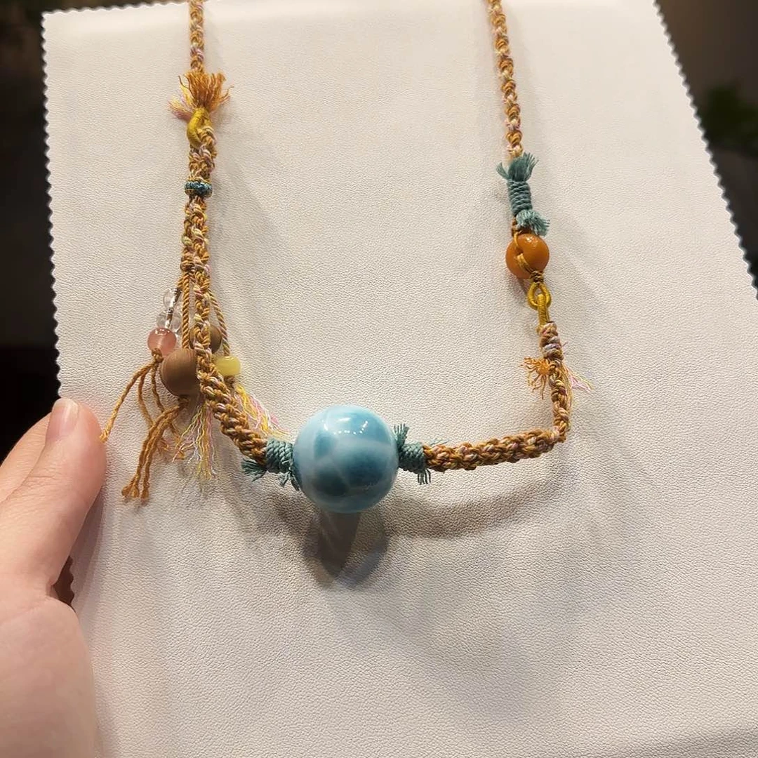 针钠钙石（海纹石）未镶嵌项链25mm海纹石