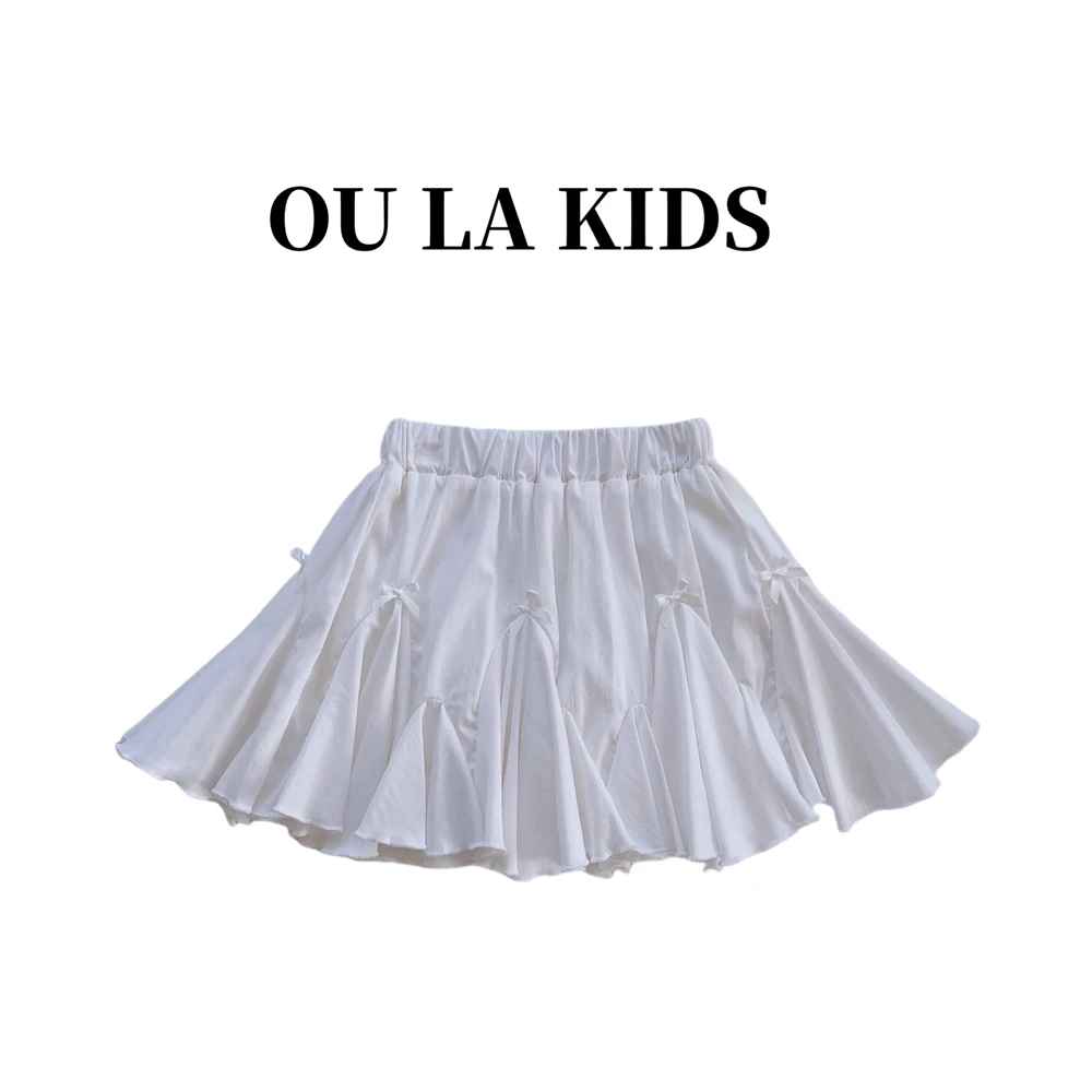 【内有安全裤】2025夏季新品女童韩版蝴蝶结蕾丝不规则百褶裙L88003