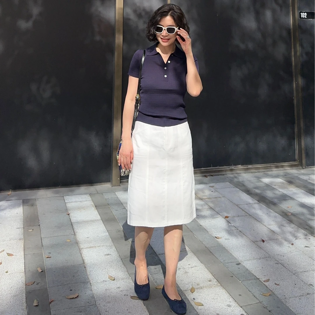 ZZ·DANGDANG【复古时尚】春款休闲通勤麻棉白色牛仔半裙女13325018