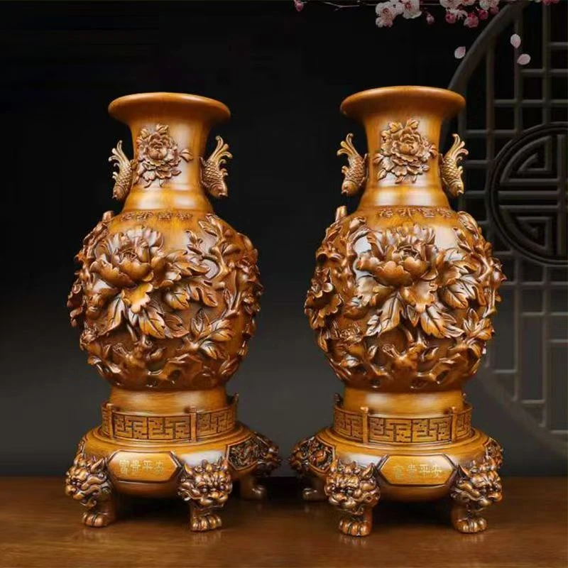 【花开富贵】牡丹花瓶一对中式家居饰品