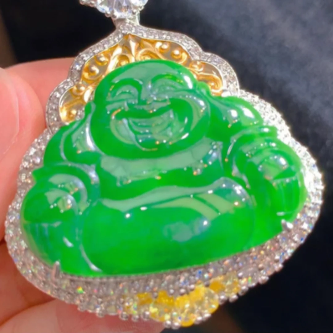 国坤满绿翡翠佛公吊坠（天然翡翠多样性发货介意勿拍）