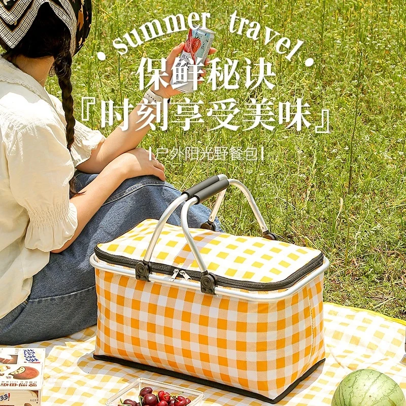 全疆包邮野餐篮春游可折叠超市快餐保温户外露营手提篮野餐网红篮