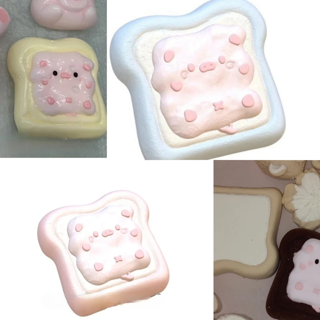融化猪猪奶油吐司食品级硅胶解压捏捏玩具马卡龙色系超萌口袋挂件