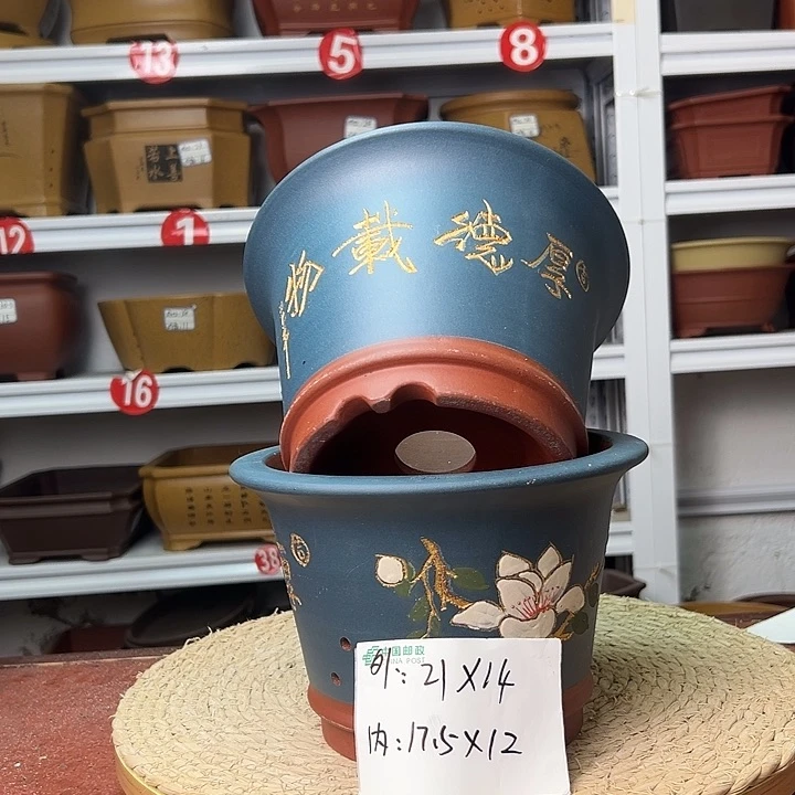 紫砂花盆蛇年大吉