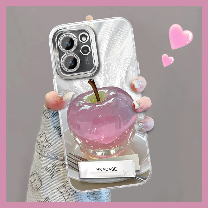 适用于荣耀80se精孔羽纱晶莹粉苹果网红个性创意支架全包手机壳女