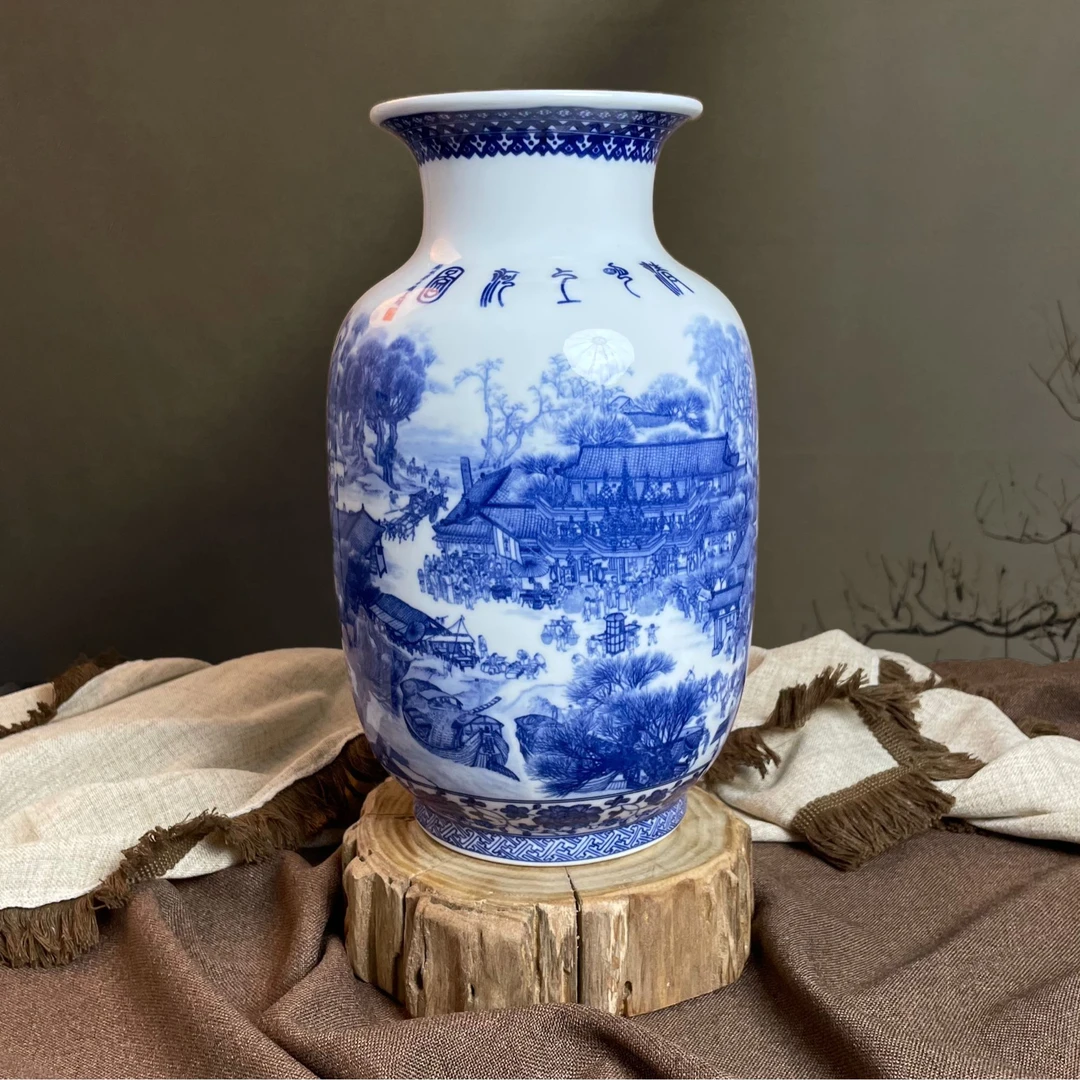 潮匠景德镇陶瓷花瓶新中式青花瓷大号花瓶客厅玄关家居装饰摆件