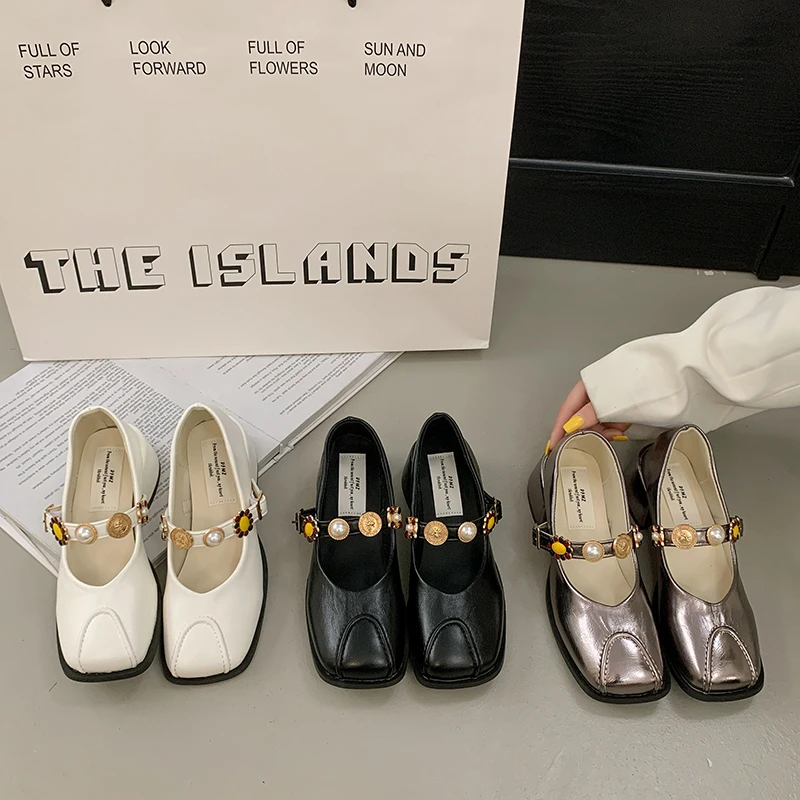 单鞋女2025春季新款不累脚气质方头粗跟法式配裙子软皮玛丽珍女鞋