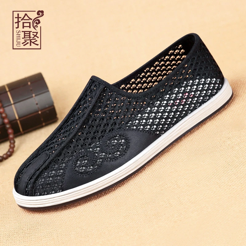 2025夏季透气镂空男鞋老北京布鞋男手工千层底网眼鞋中老年网面鞋
