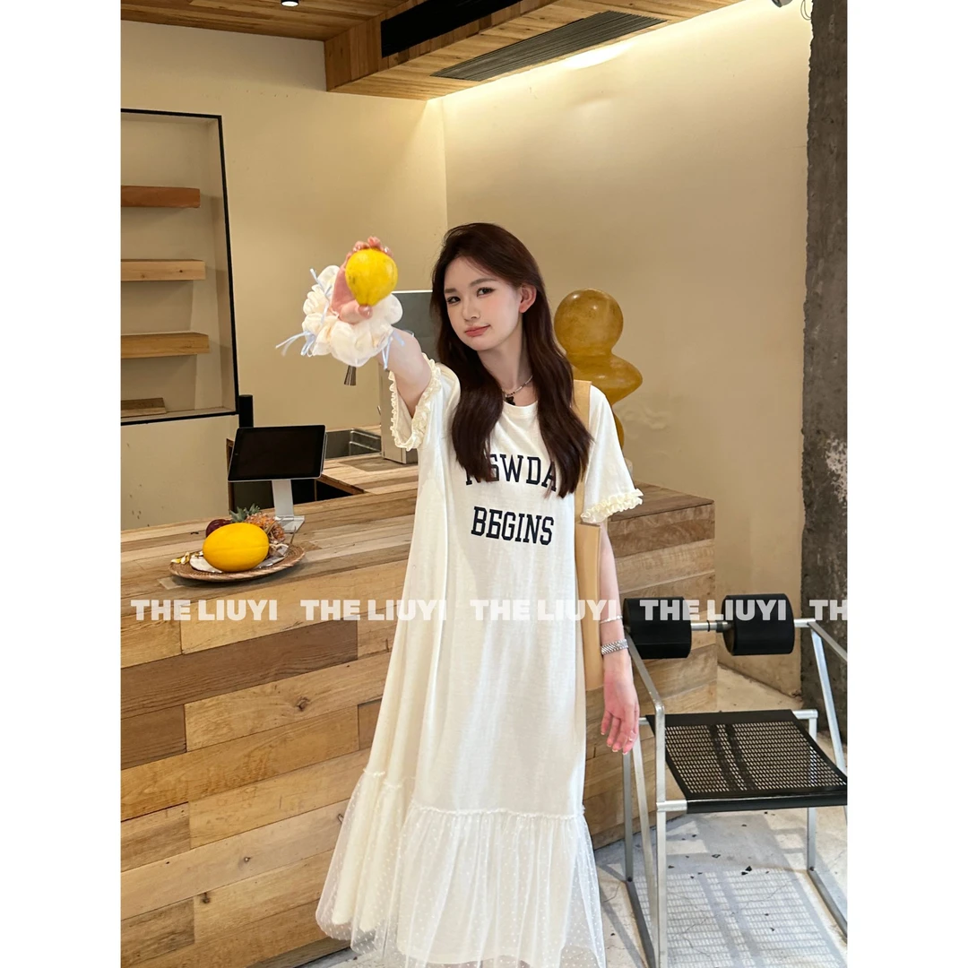 【LIUYI】夏季字母拼接t恤裙56077