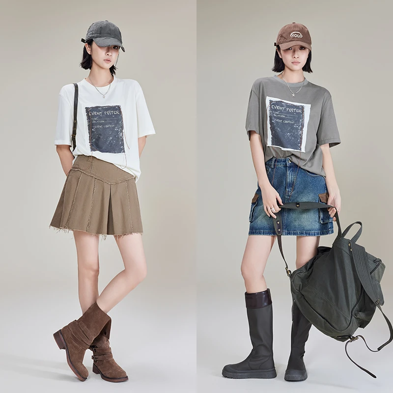 A美洋MEIYANG 海报短袖【欧若风】 美式怀旧立体印花撞色圆领T恤