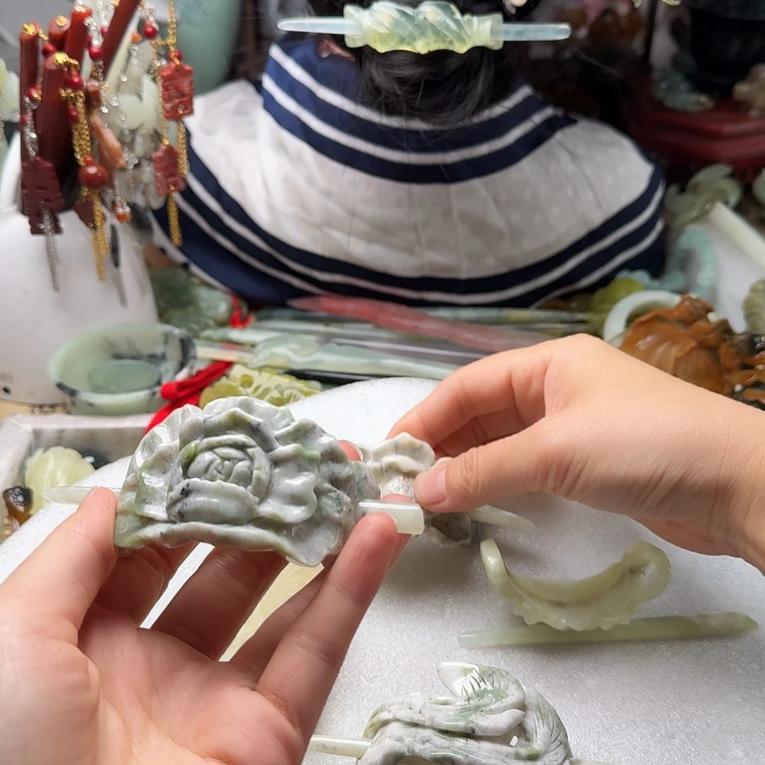 蛇纹石玉合金发饰