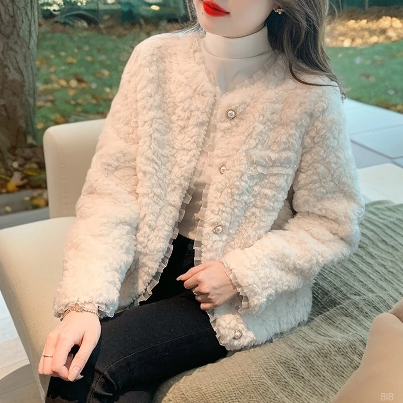 韩版小香风洋气毛绒外套女2025秋冬新款短款加厚宽松高级感上衣