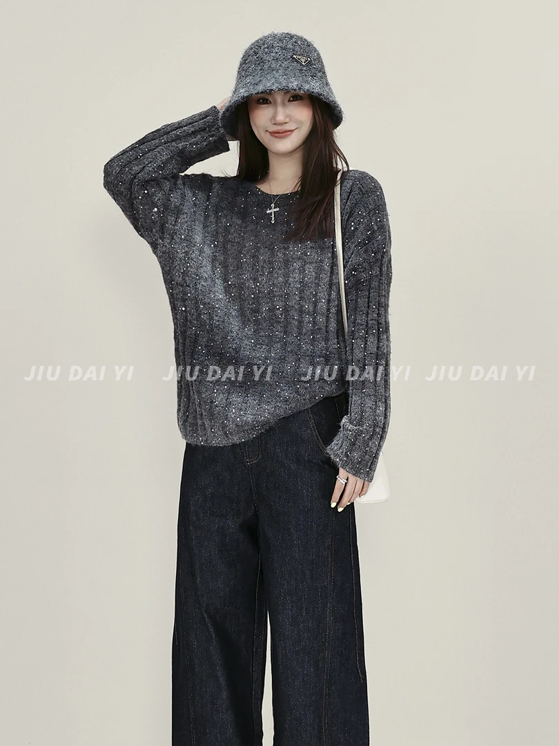 玖黛衣【璀璨星空】秋季穿搭韩版渐变宽松百搭毛衣XSP45158