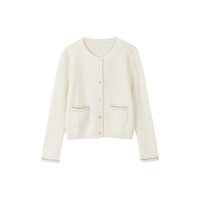 【籽言专属】轻奢气质针织衫小香风混色钩花开衫N1545