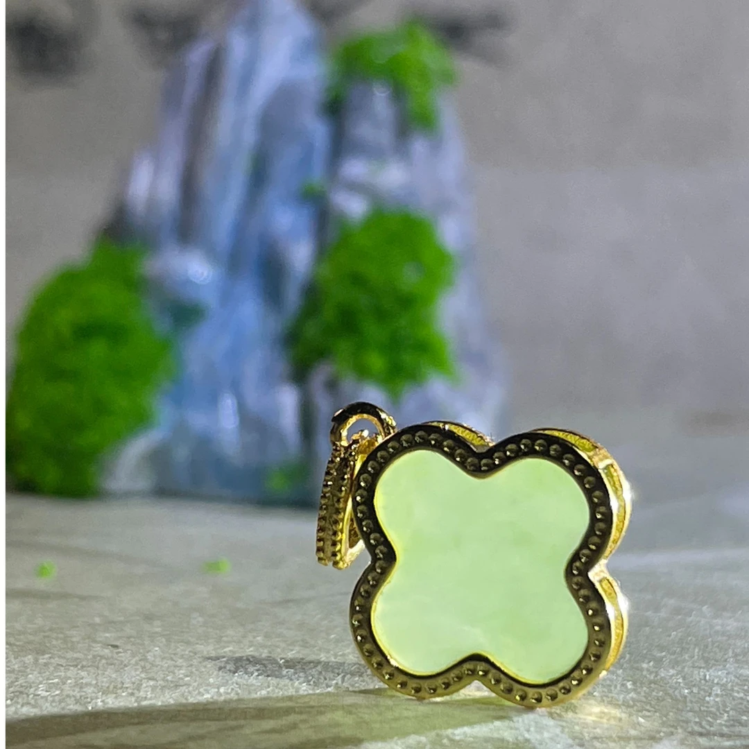 精品和田碧玉镶嵌四叶草时尚百搭轻奢简约精美多样性发货095