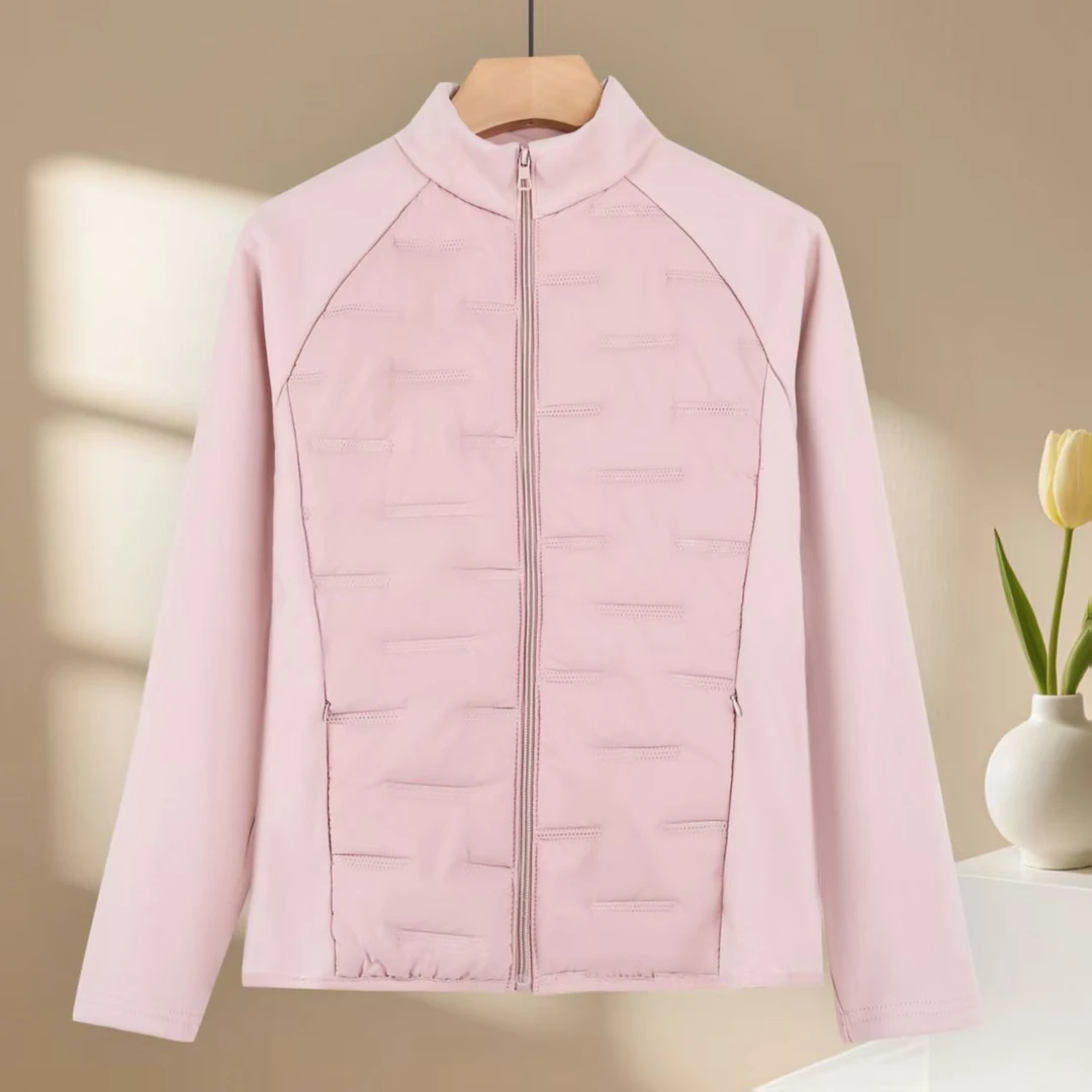 长袖保暖拼接轻薄女短外套上衣棉服衣拉链宽松型立领