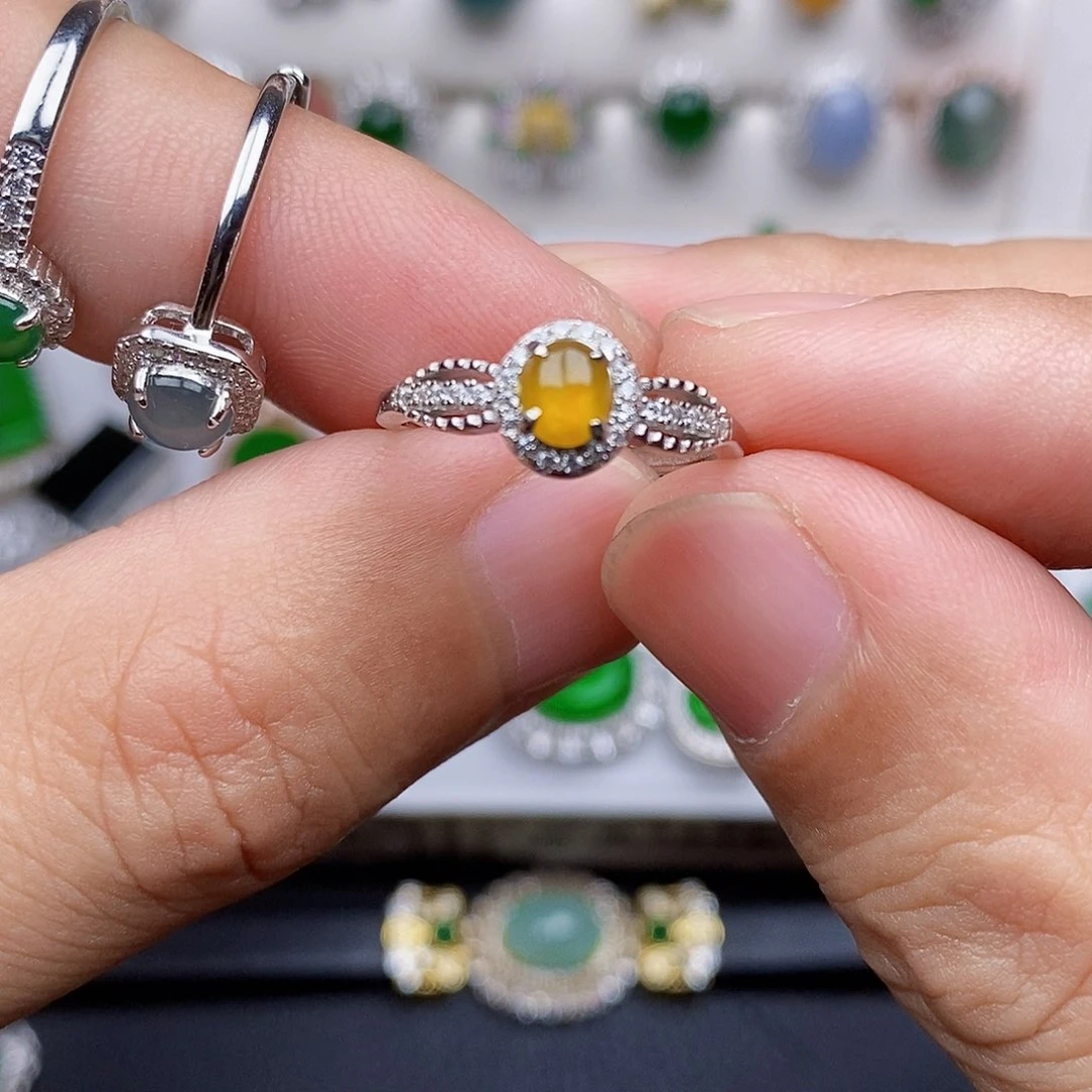 翡翠戒指银S925镶嵌戒指