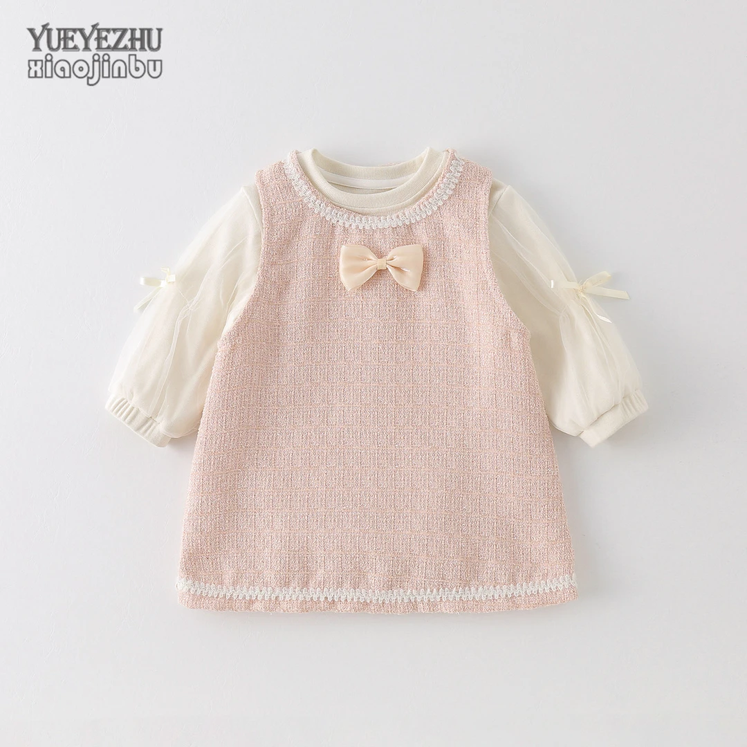 女宝宝小香风裙子套装秋装婴儿衣服春秋公主泡泡袖儿童背心连衣裙