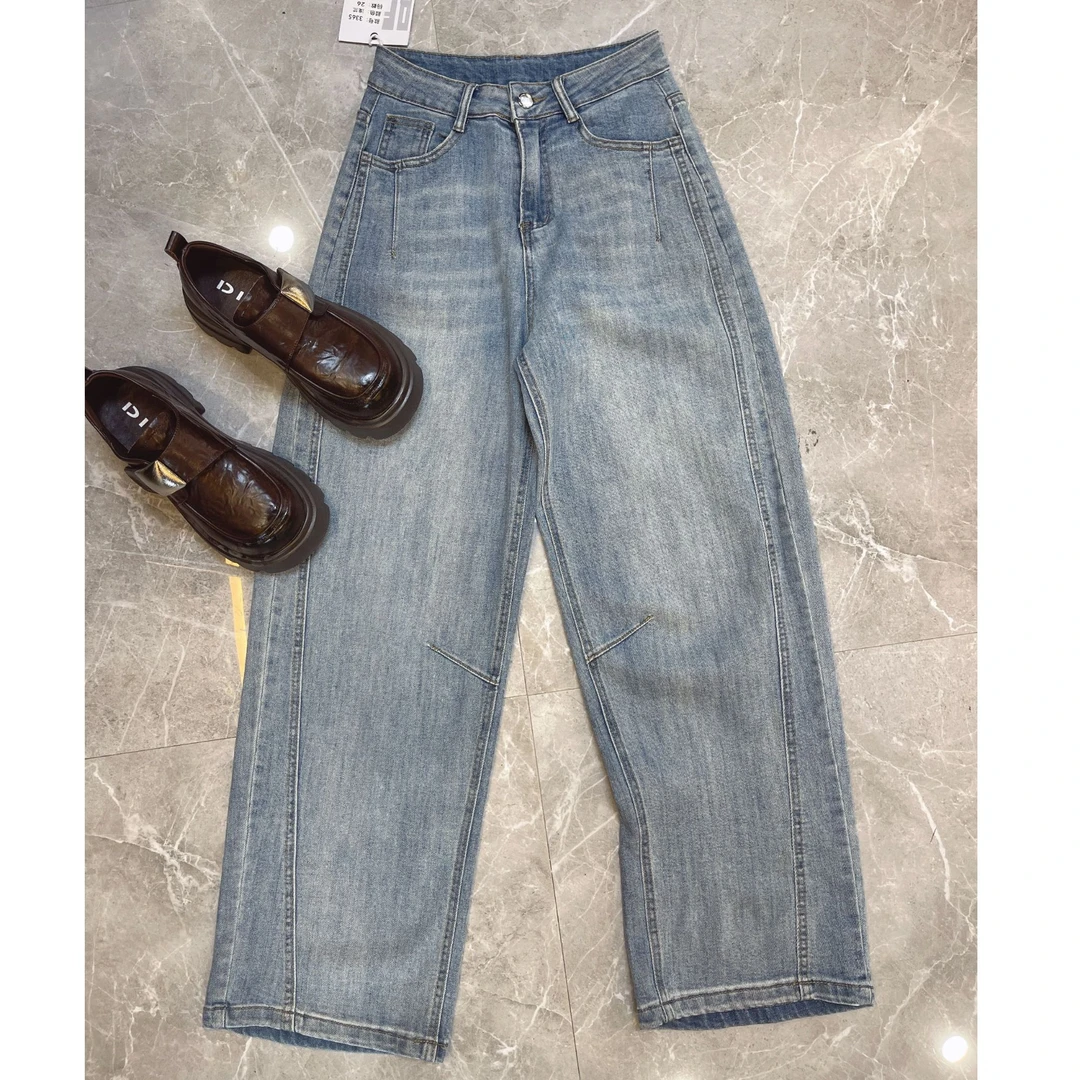 【麦子优选】立裁拼接牛仔裤女显瘦弯刀裤3365