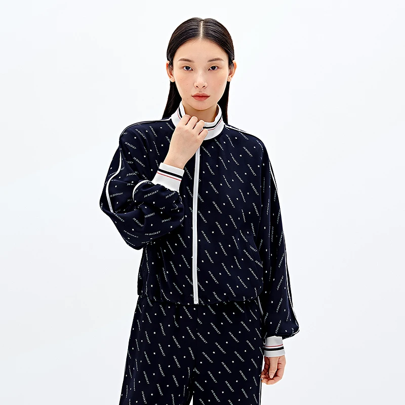 XII BASKET十二篮25春新款logo印花撞色立领休闲外套女7C35110130