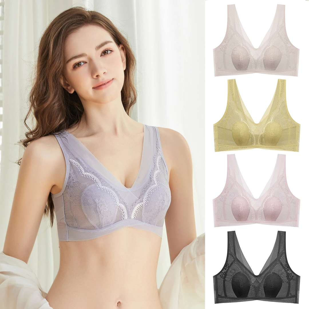 【外贸原单】轻盈悦动薄款兔耳杯无钢圈养护型文胸 刺绣式蕾丝062