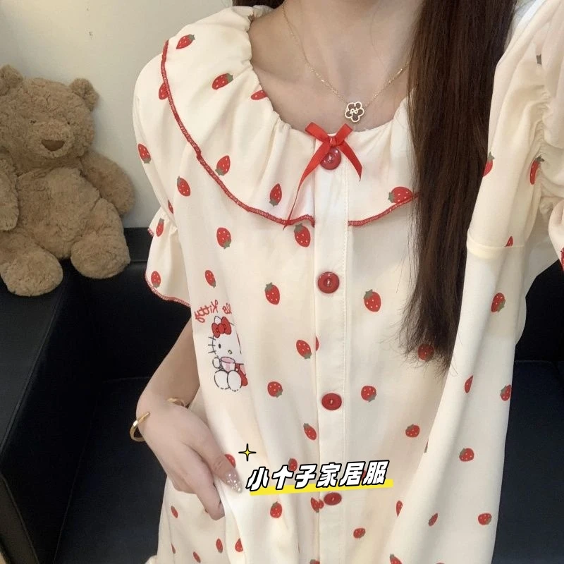 睡裙睡衣短袖家居服套装短裤夏天小个子翻领薄款夏季学生韩版甜美
