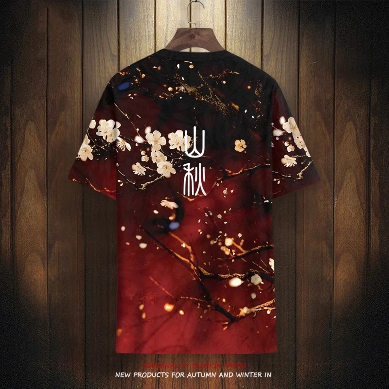 2025新款T恤男古风短袖大码休闲小众高街半袖修身显瘦青少年体恤