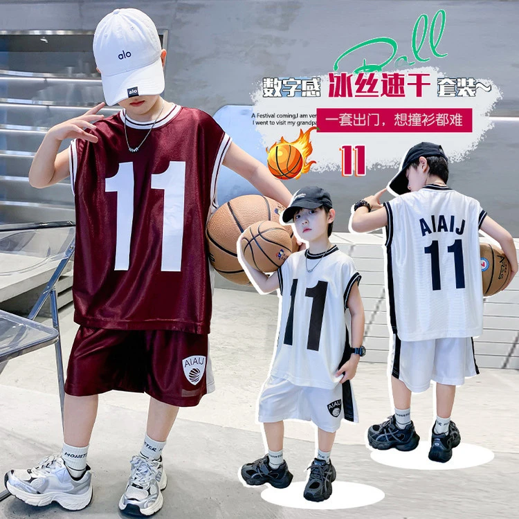 男童11号背心篮球服套装速干运动无袖夏季背心儿童男孩中大童球衣