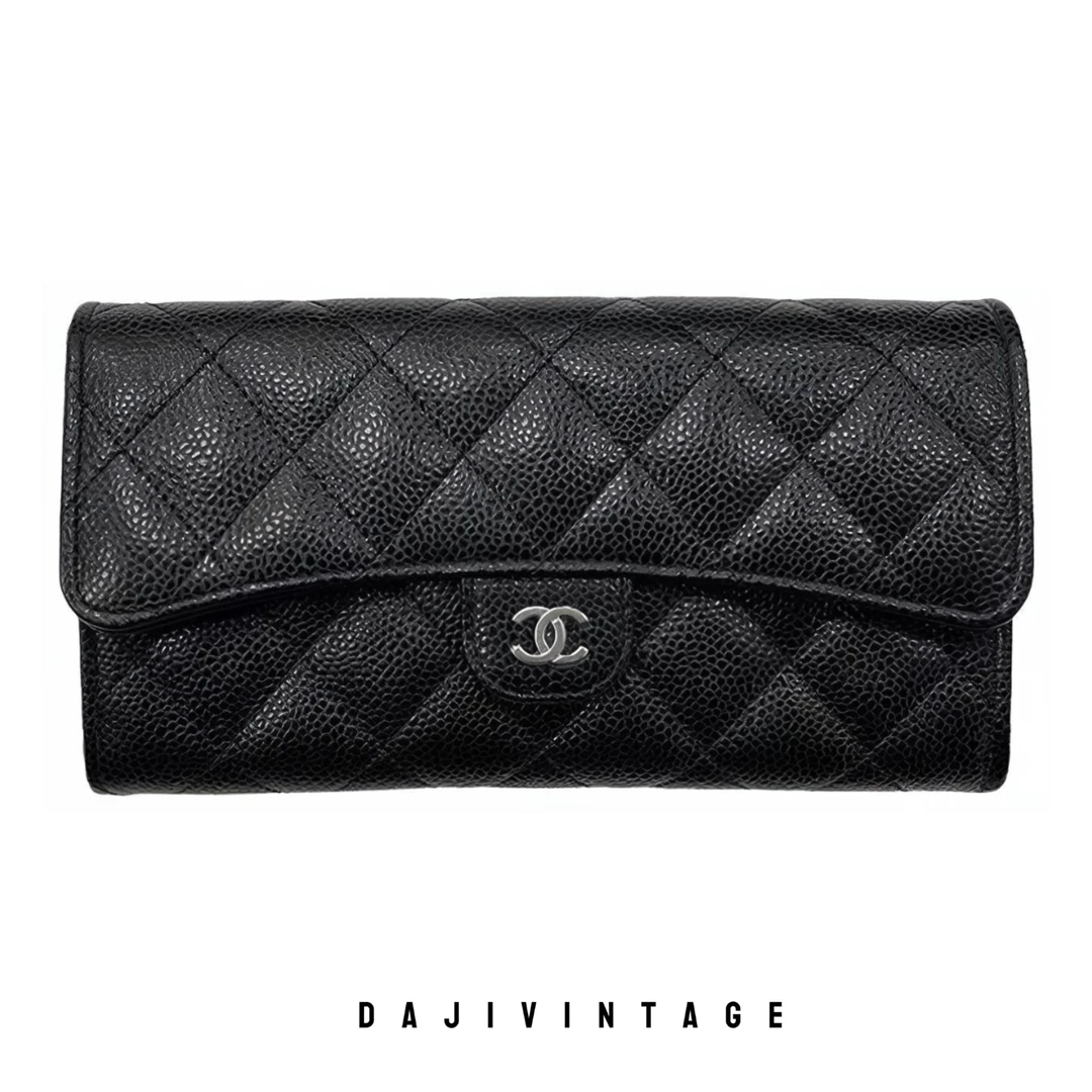 95新 Chanel/香奈儿 大吉中古/Chanel香奈儿黑银cf长款钱包