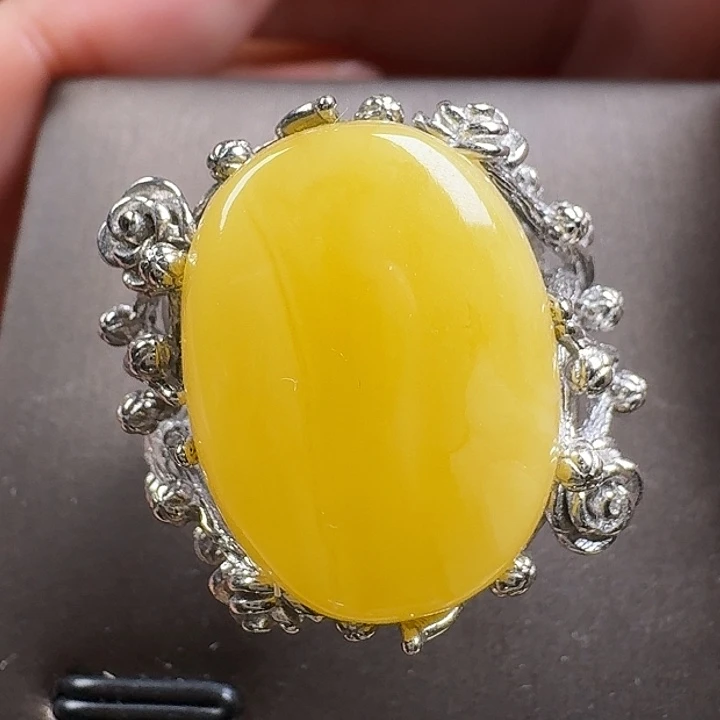 蜜蜡银S925镶嵌戒指戒指