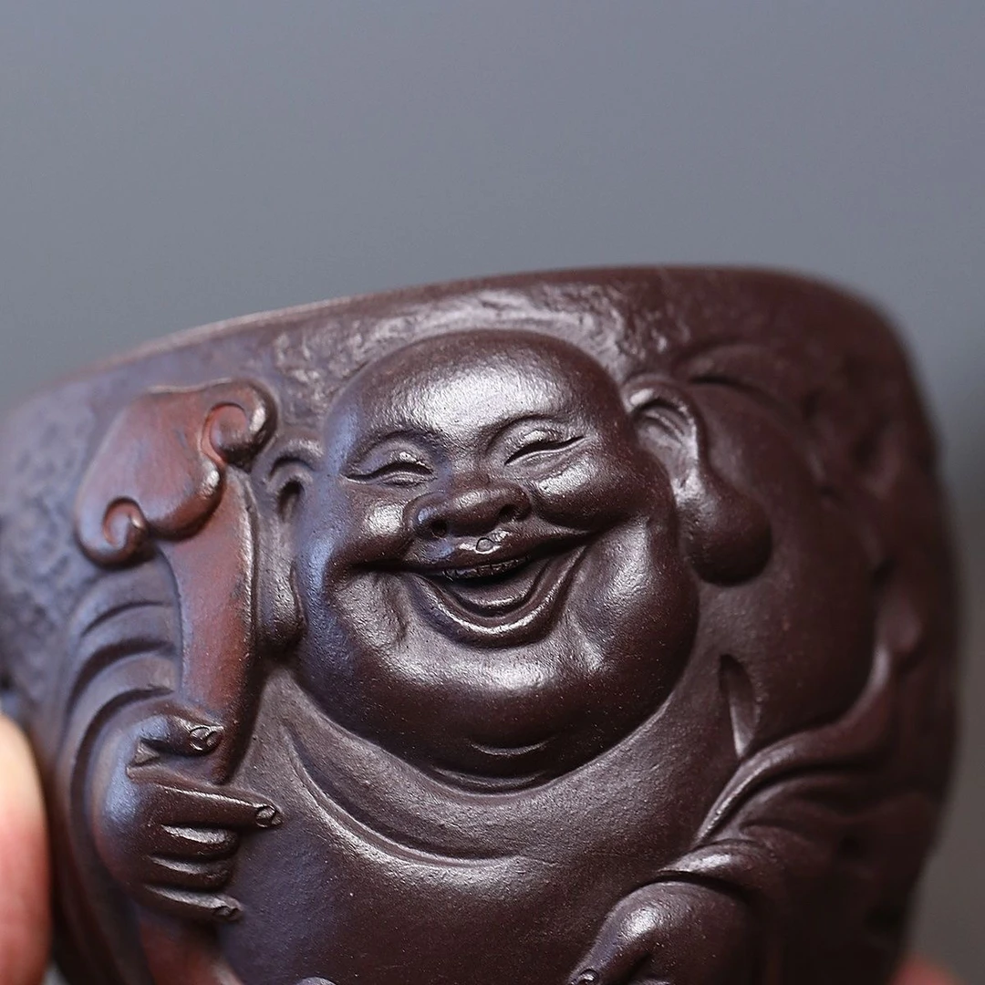 宜兴紫砂品茗茶杯单杯全手工主人弥勒佛精品名家原矿功夫茶具旅行