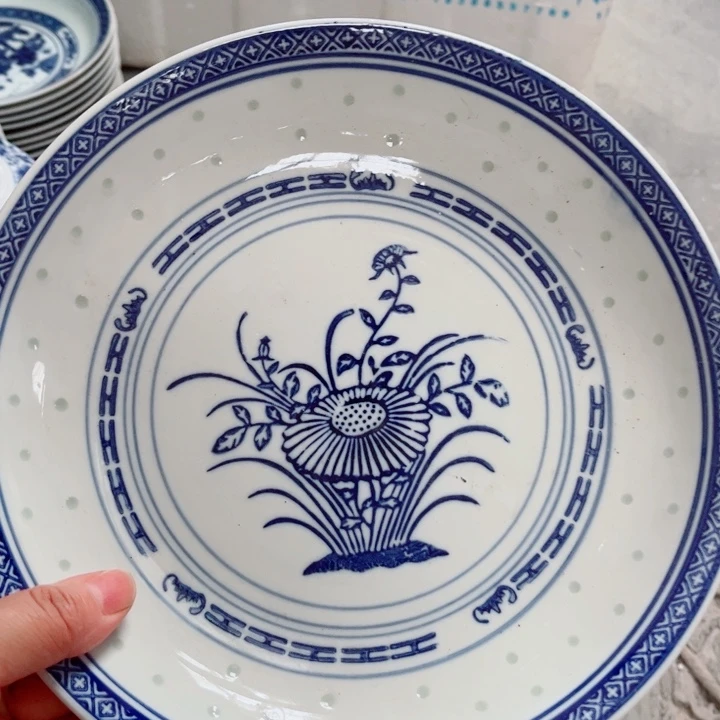 青花玲珑10寸窝盘兰花
