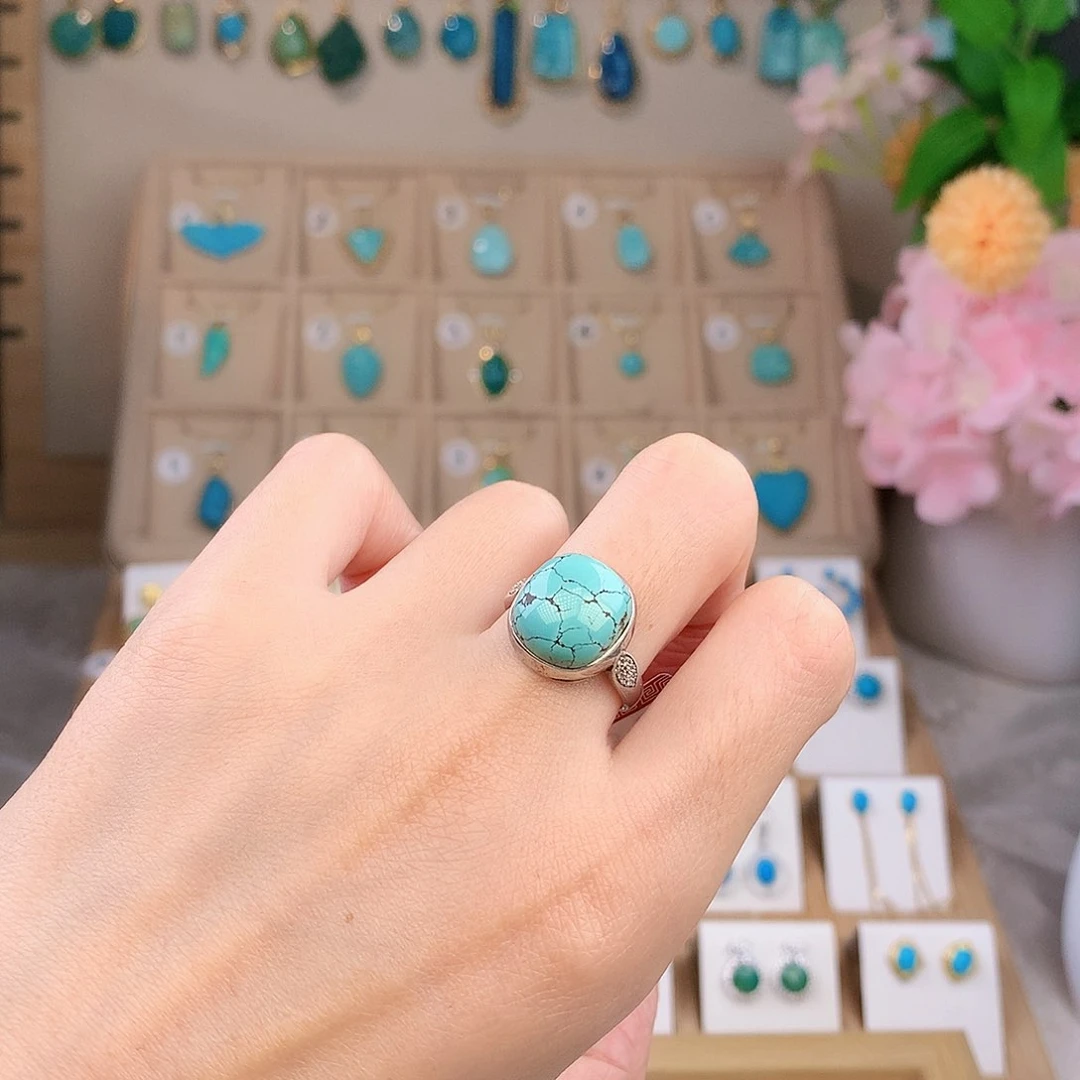 绿松石银S925镶嵌戒指