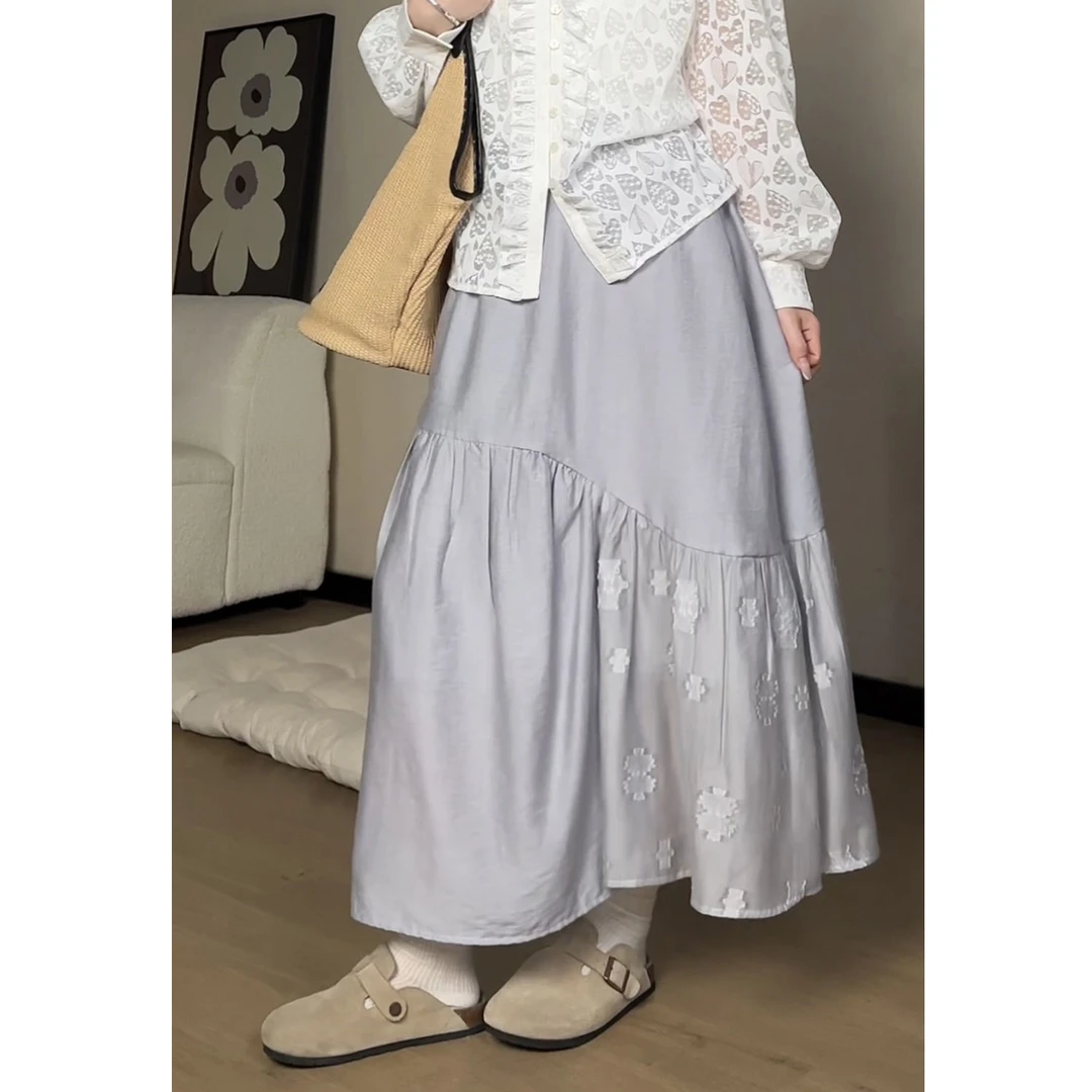 YAMM~复古气质小众高腰显瘦拼接a字半身裙