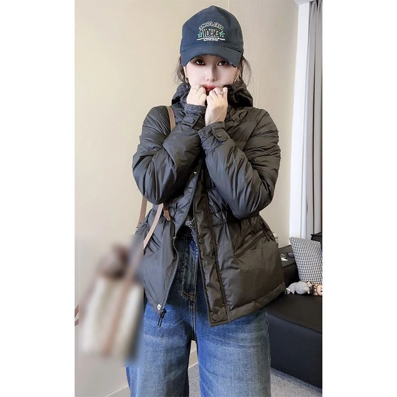 韩版百搭显瘦纯色连帽羽绒服潮欧货2025冬季新款时尚休闲拉链上衣