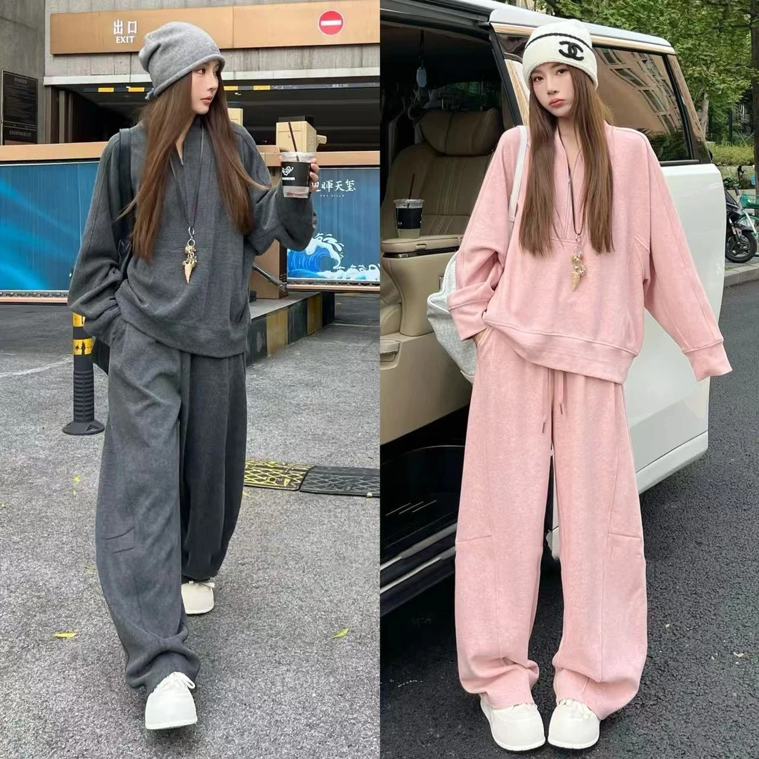【现货】SG / 杨依姗 AW 老钱松弛感！纯色卫衣+弯刀裤套装