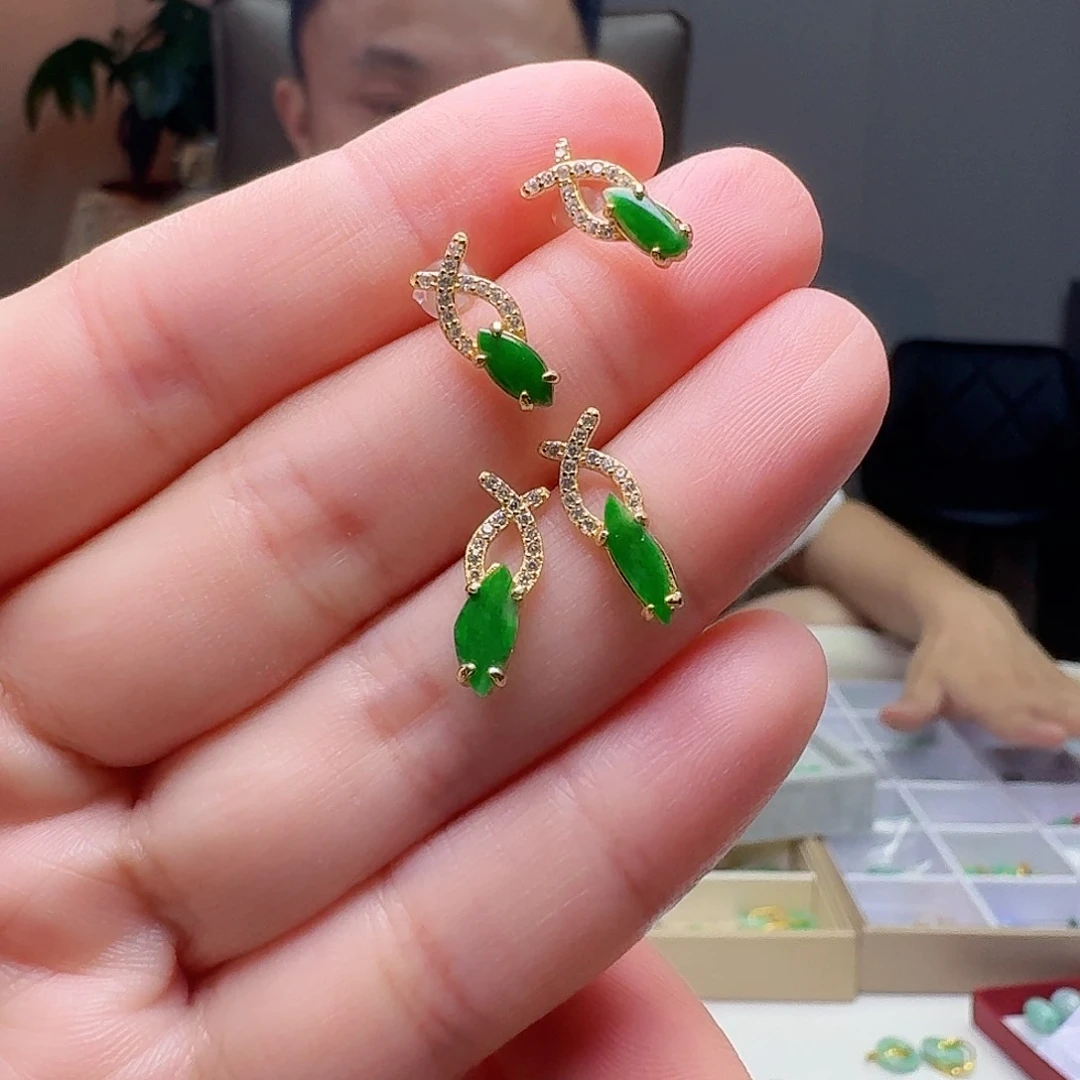 翡翠银S925镶嵌耳饰多样性发货其一