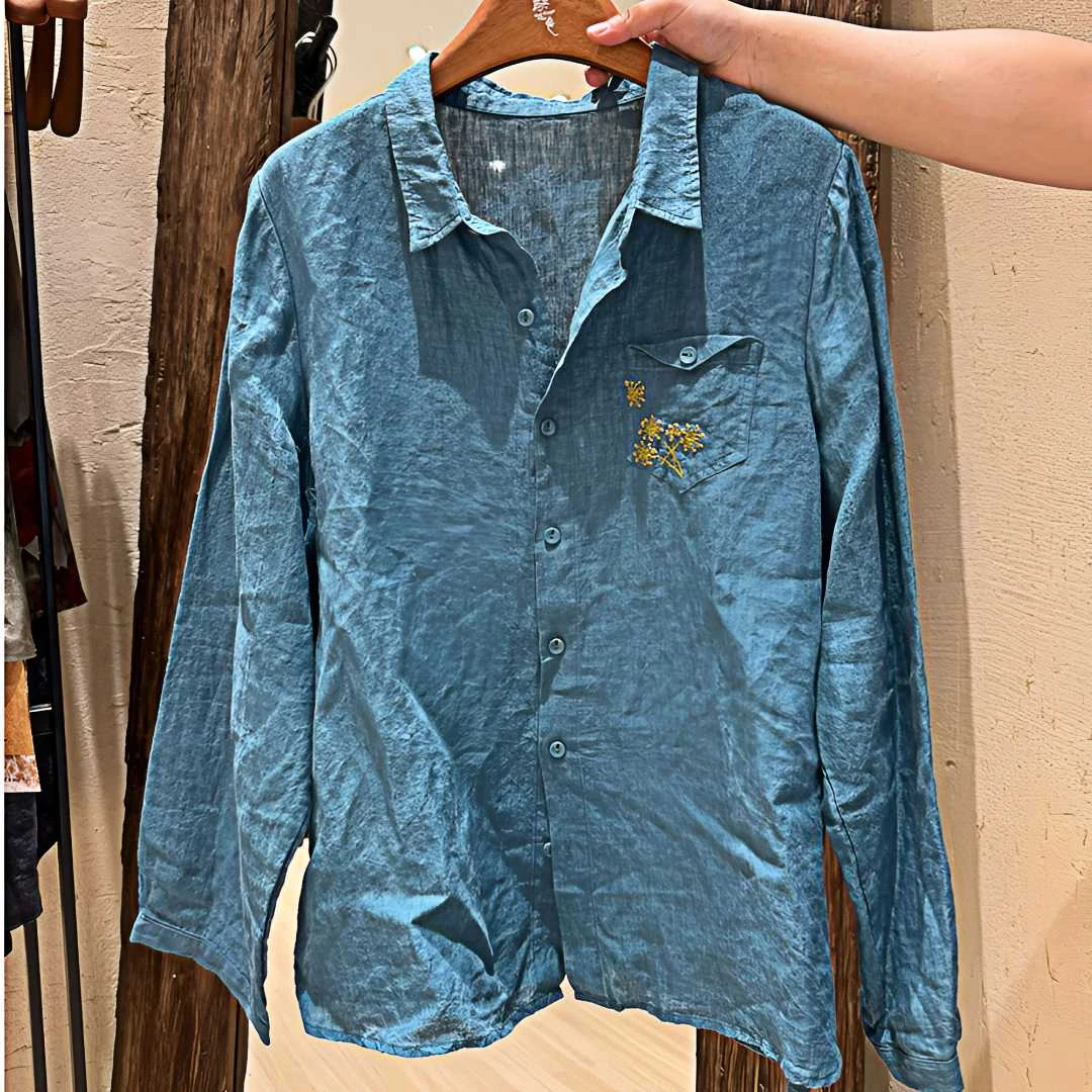 2025春季新款口袋绣花衬衣QYS-PM2577衬衫春秋长袖休闲时尚宽松