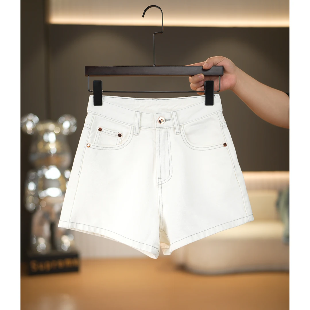 【短裤】2025夏季白色短裤女牛仔休闲时尚高腰显瘦宽松潮流A字版