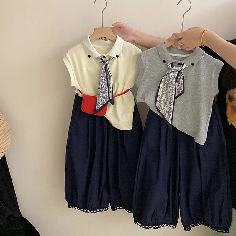 【安安家】女童韩版夏季新款时尚洋气POLO衫宽松休闲裤两件套Z-AQ01
