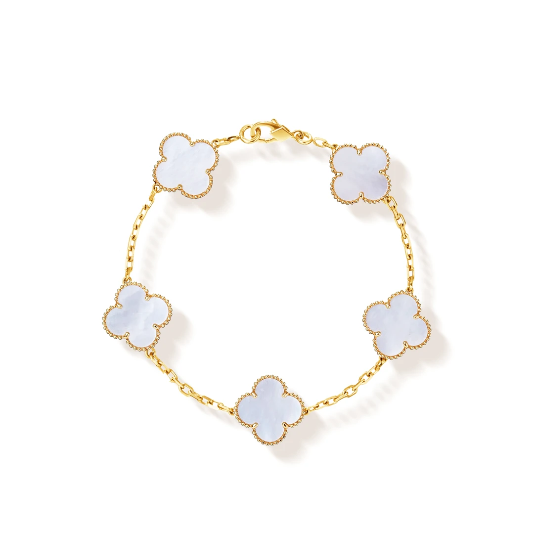 重金版）18K金镶嵌白贝母五花手链   迷你高档古风优雅双色小清新