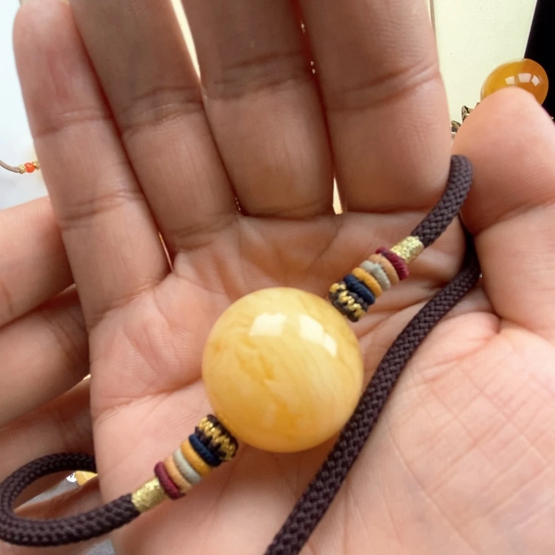 琥珀未镶嵌珠宝奇石蜜蜡锁骨珠送编绳
