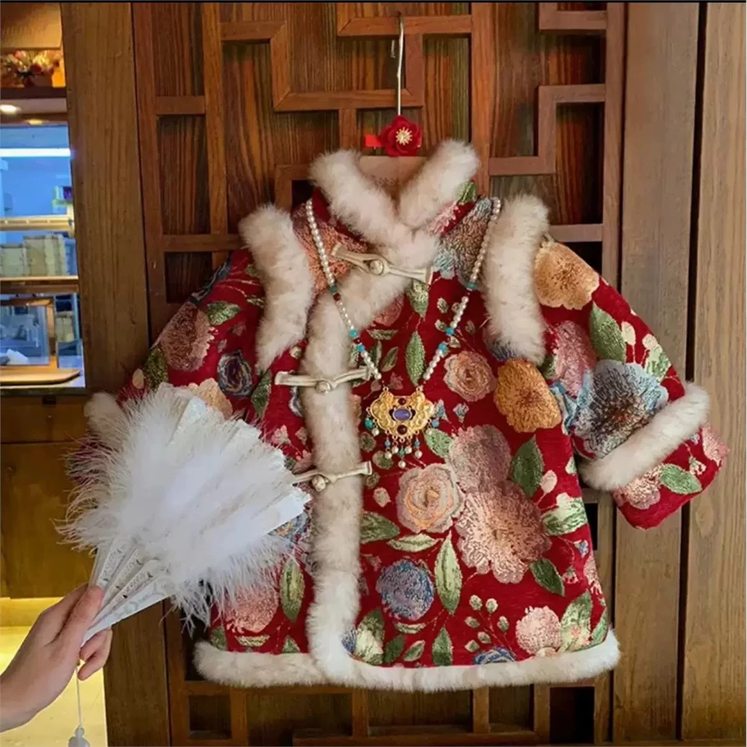 女童2024冬季加绒加厚年服新款时尚洋气