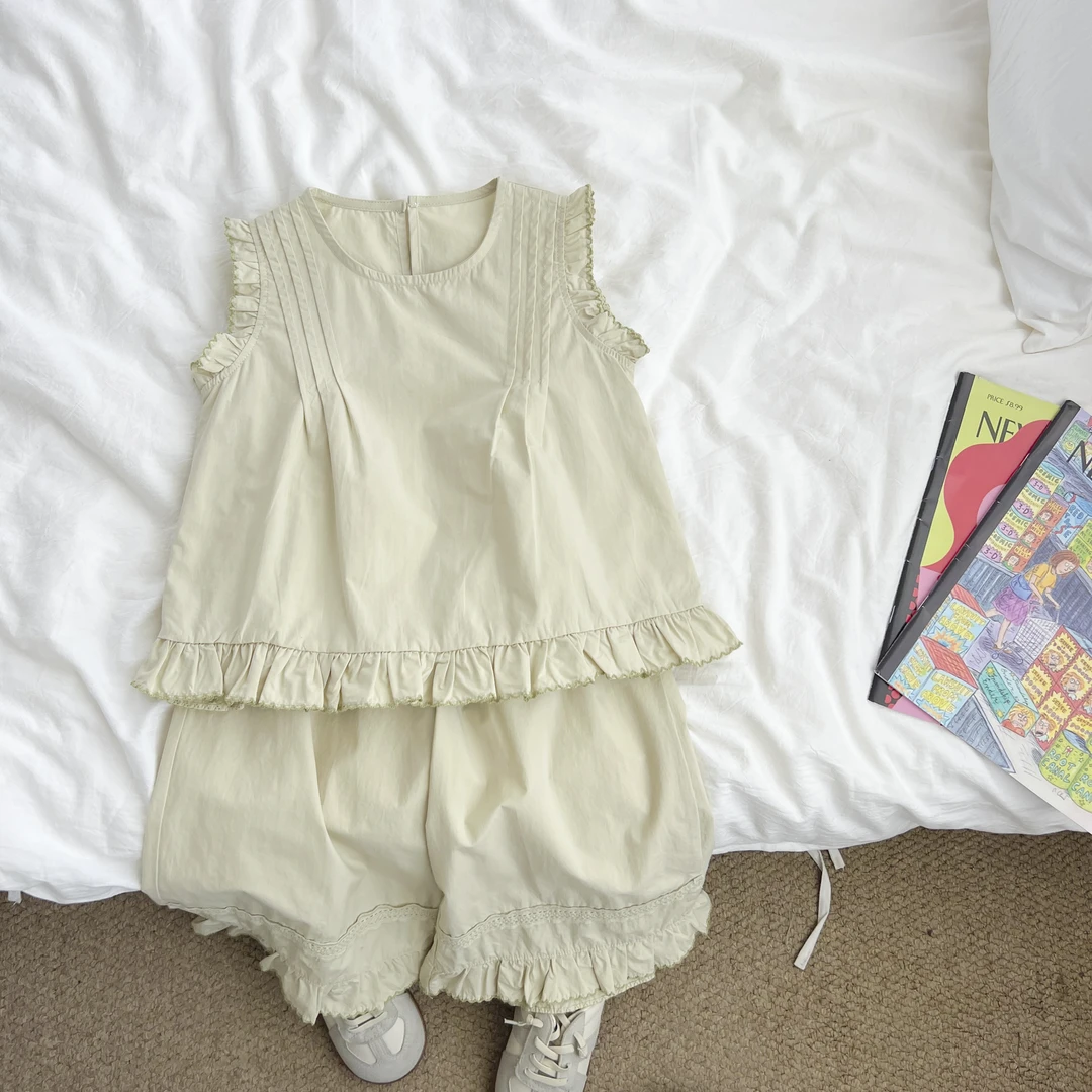 （现货）女童夏季花边无袖套装休闲薄款衣服女宝宝两件套DDTXW52575