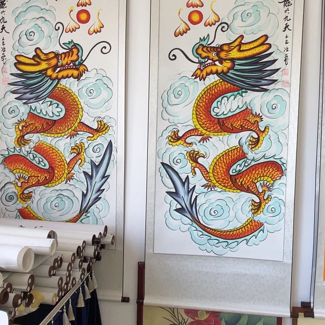 国画龙吟九天四尺七彩